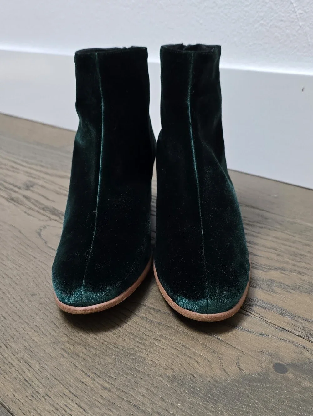 Anthropologie Samara Velvet Block Heel Ankle Boots in Emerald Green